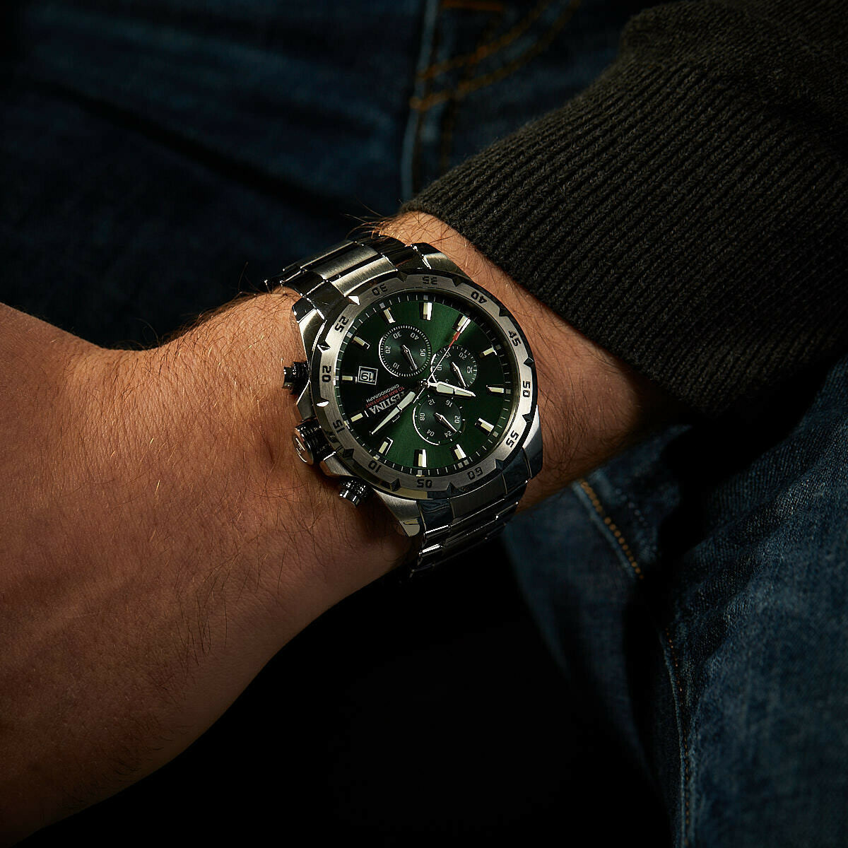 FESTINA Chrono Sport Chronograph Green Dial 45mm Silver Stainless Steel Bracelet F20463/3 - 