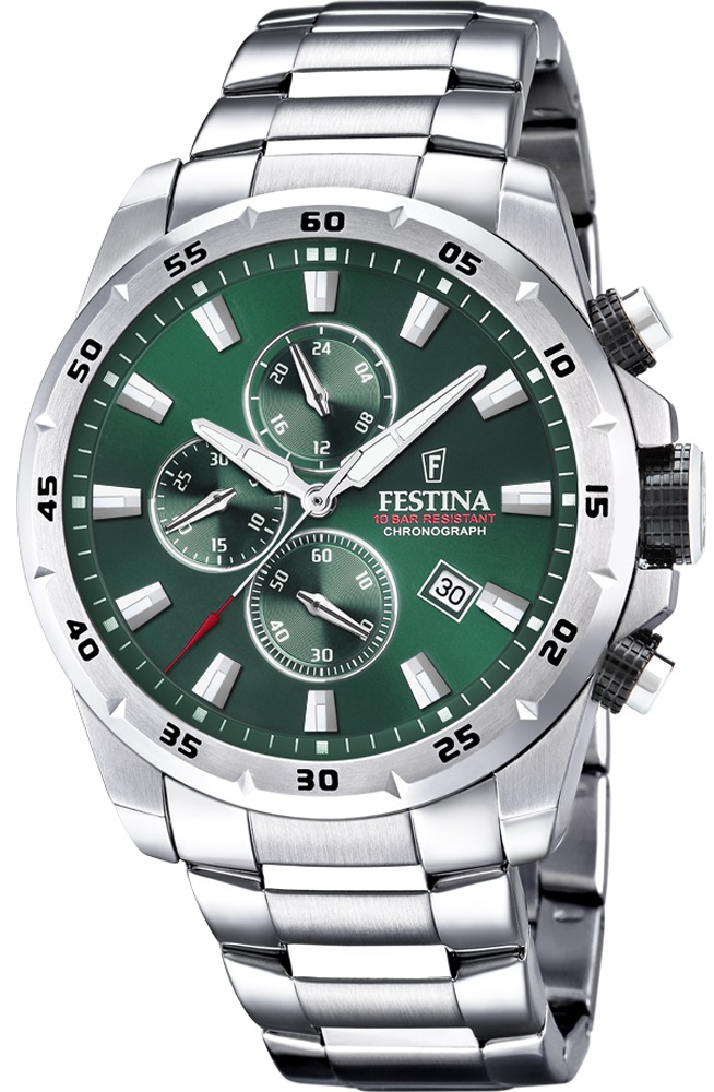 FESTINA Chrono Sport Chronograph Green Dial 45mm Silver Stainless Steel Bracelet F20463/3 - 