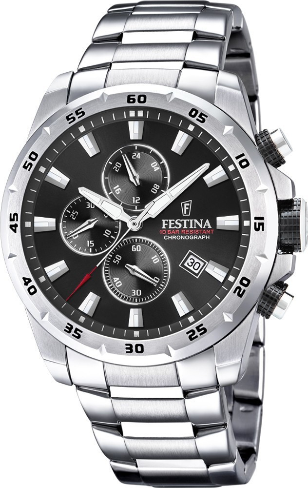 FESTINA Chrono Sport Chronograph Black Dial 45mm Silver Stainless Steel Bracelet F20463/4 - 