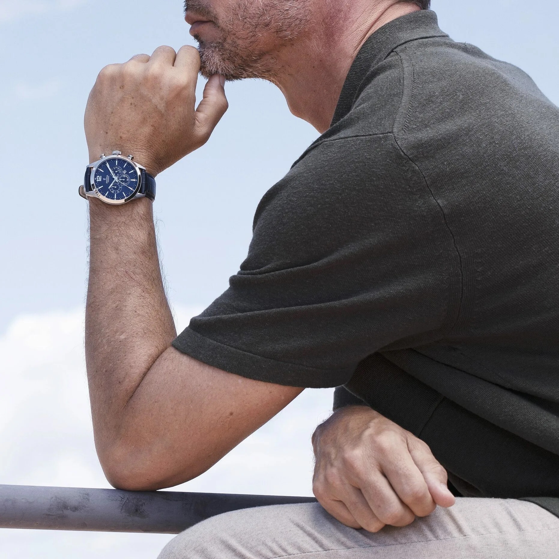 FESTINA Timeless Chronograph Blue Dial 43.5mm Silver Stainless Steel Blue Leather Strap F20542/2 - 3