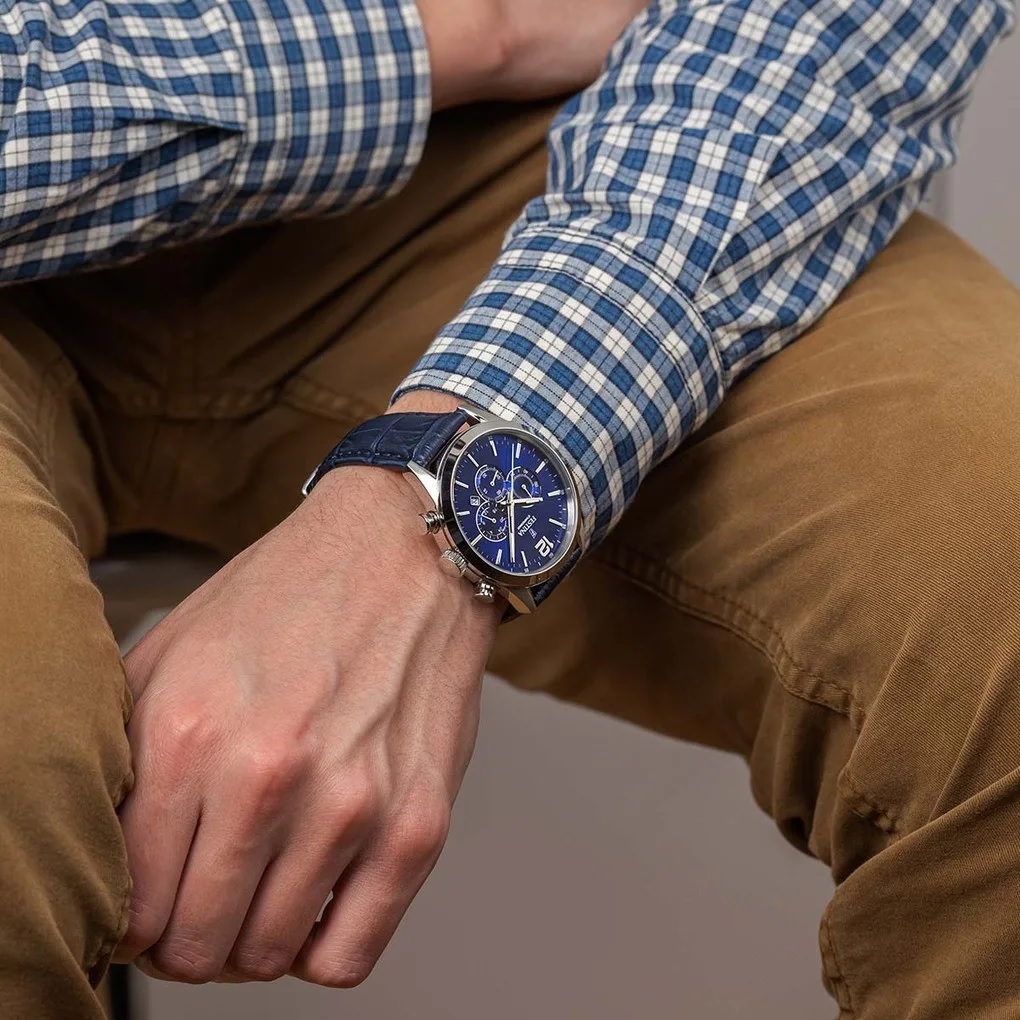 FESTINA Timeless Chronograph Blue Dial 43.5mm Silver Stainless Steel Blue Leather Strap F20542/2 - 4