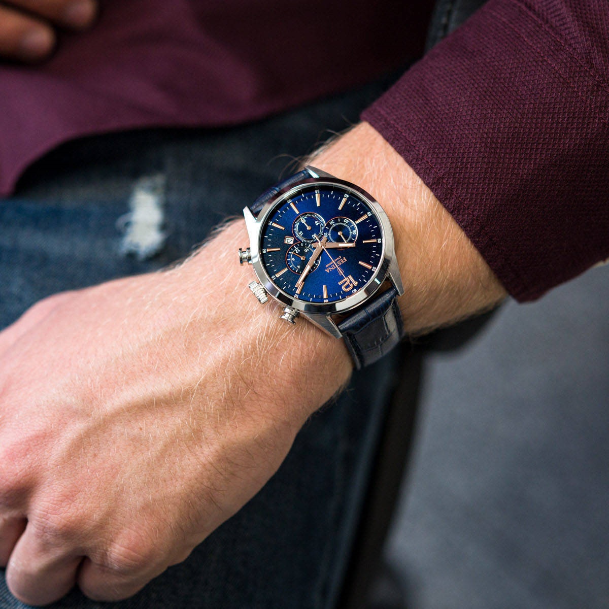 FESTINA Timeless Chronograph Blue Rose Gold Dial 43.5mm Silver Stainless Steel Blue Leather Strap F20542/4 - 4
