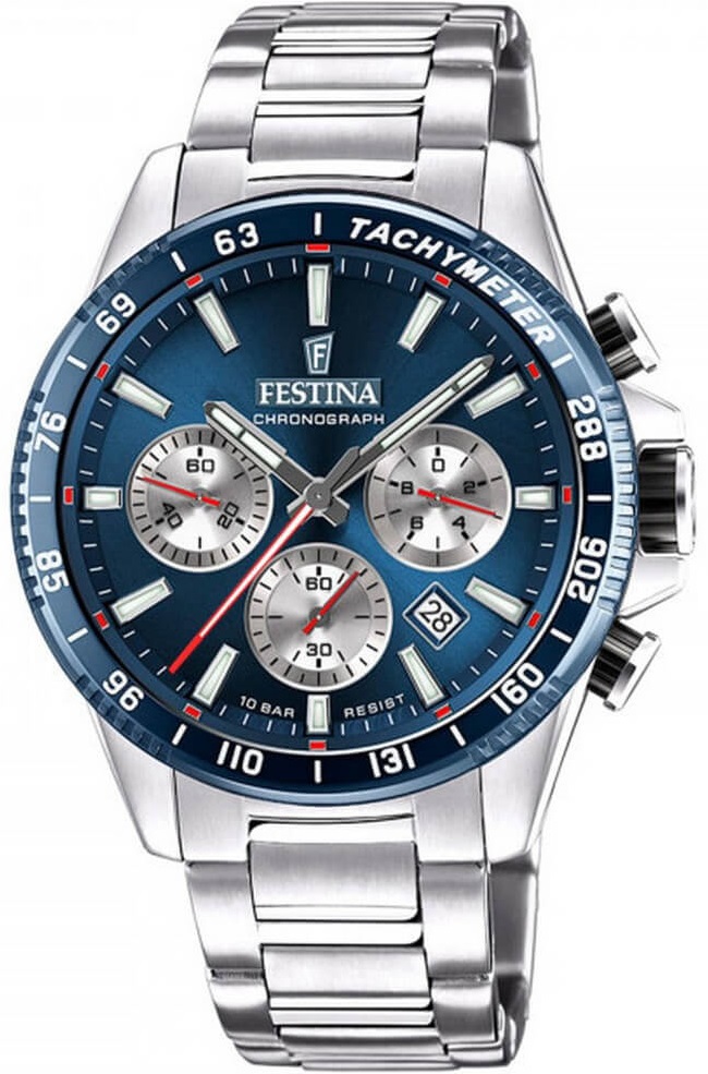 FESTINA Timeless Chronograph Blue Dial 45mm Silver Stainless Steel Bracelet F20560/2 - 