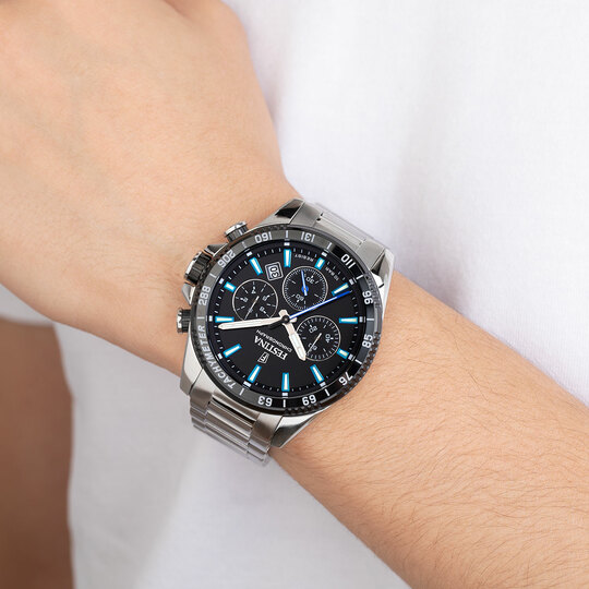FESTINA Timeless Chronograph Black Dial 45mm Silver Stainless Steel Bracelet F20560/5 - 