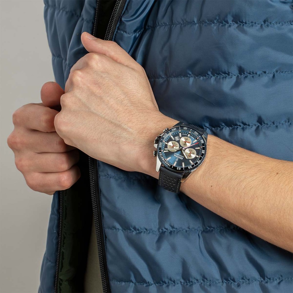 FESTINA Timeless Chronograph Blue Silver Dial 45mm Silver Stainless Steel Blue Leather Strap F20561/2 - 3