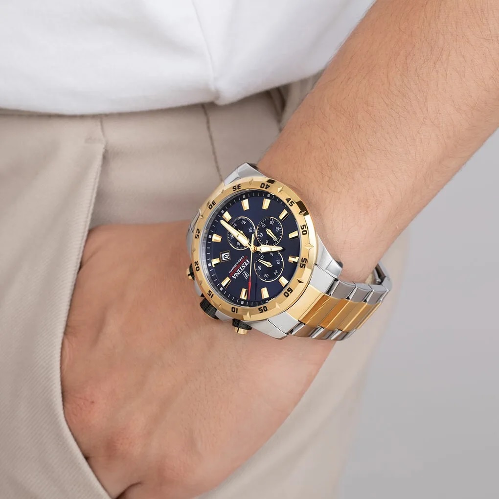 FESTINA Timeless Chronograph Blue Dial 45mm Two Tone Gold Stainless Steel Bracelet F20562/2 - 3