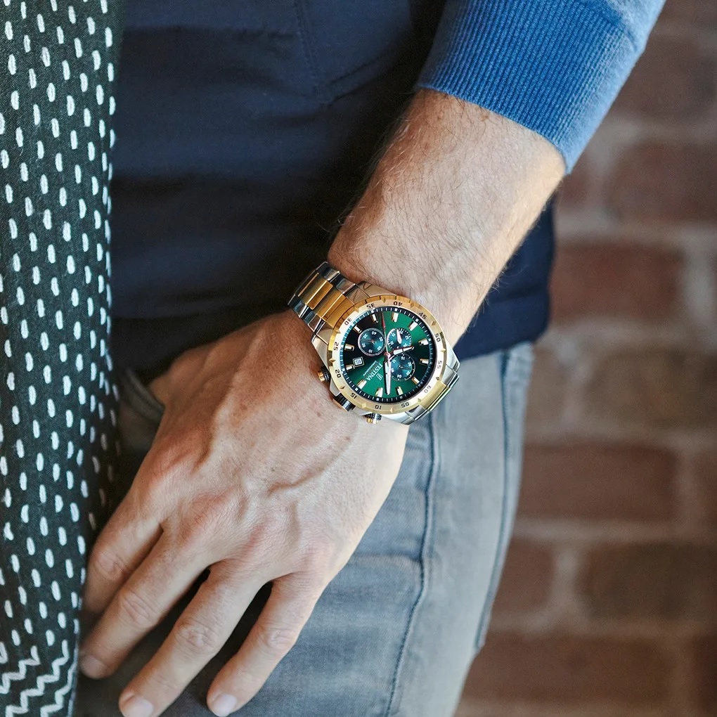 FESTINA Timeless Chronograph Green Dial 45mm Two Tone Gold Stainless Steel Bracelet F20562/3 - 