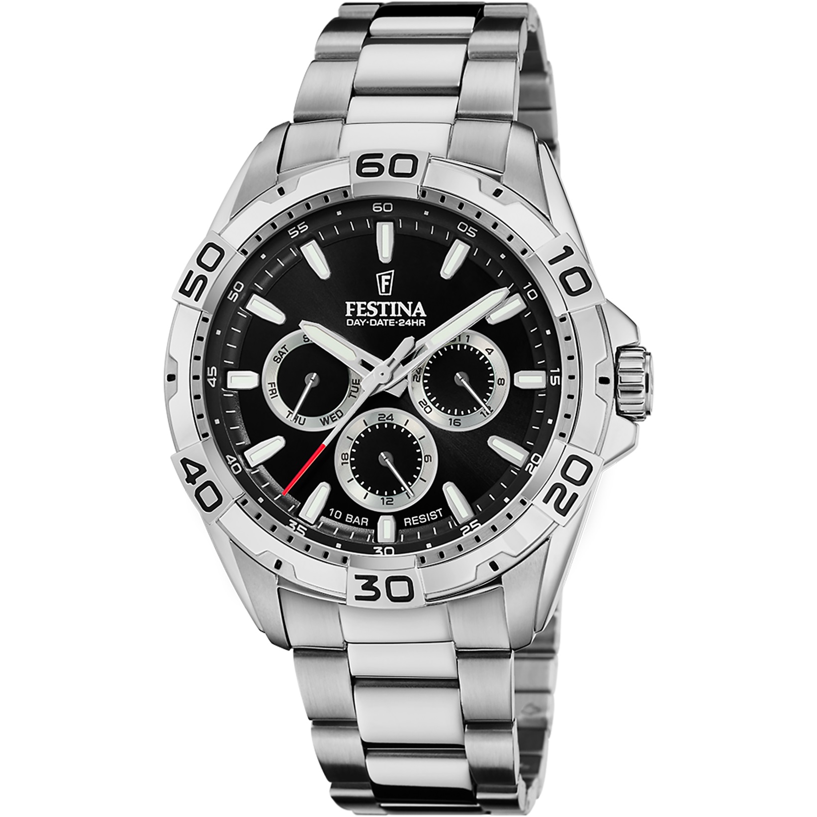 FESTINA Sport Multifunction Black Silver Dial 44.7mm Silver Stainless Steel Bracelet F20623/4 - 