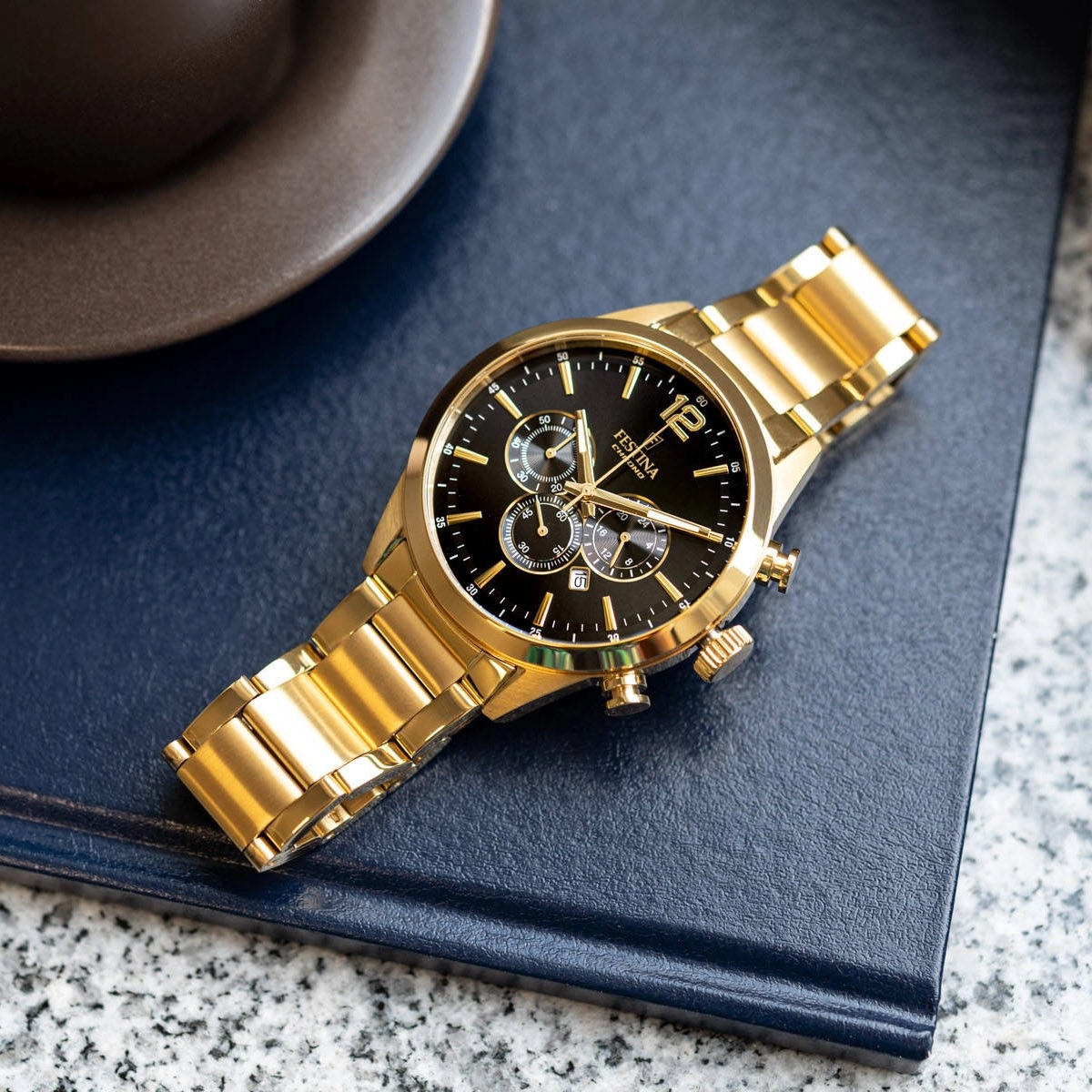 FESTINA Timeless Chronograph Black Dial 43.5mm Gold Stainless Steel Bracelet F20633/3 - 4