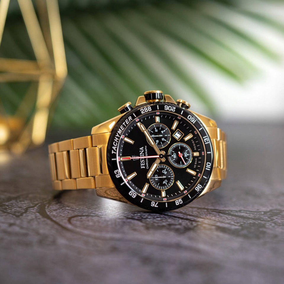 FESTINA Timeless Chronograph Black Dial 45mm Gold Stainless Steel Bracelet F20634/5 - 4