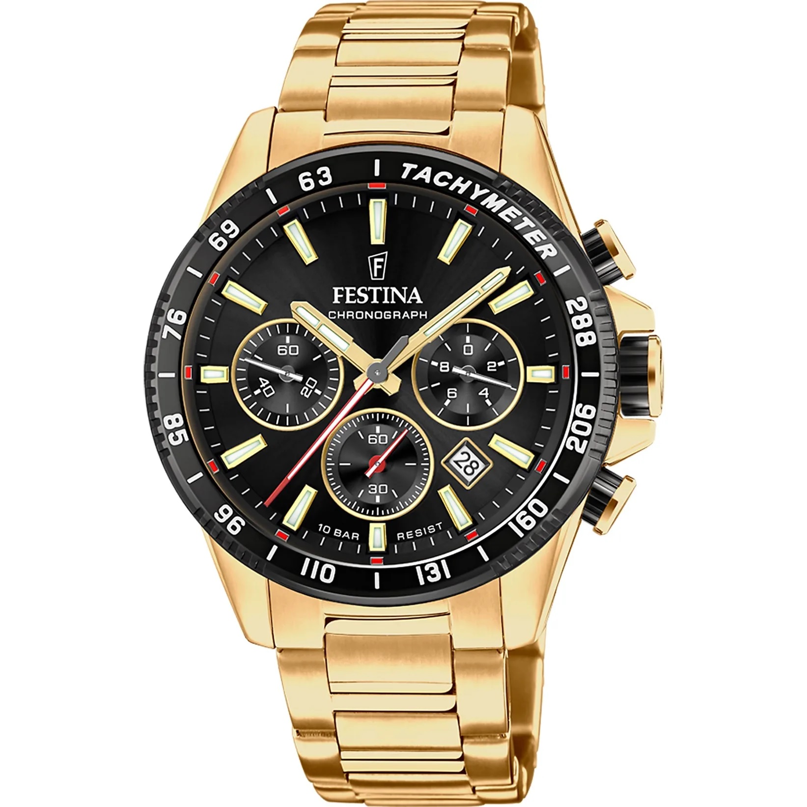 FESTINA Timeless Chronograph Black Dial 45mm Gold Stainless Steel Bracelet F20634/5 - 