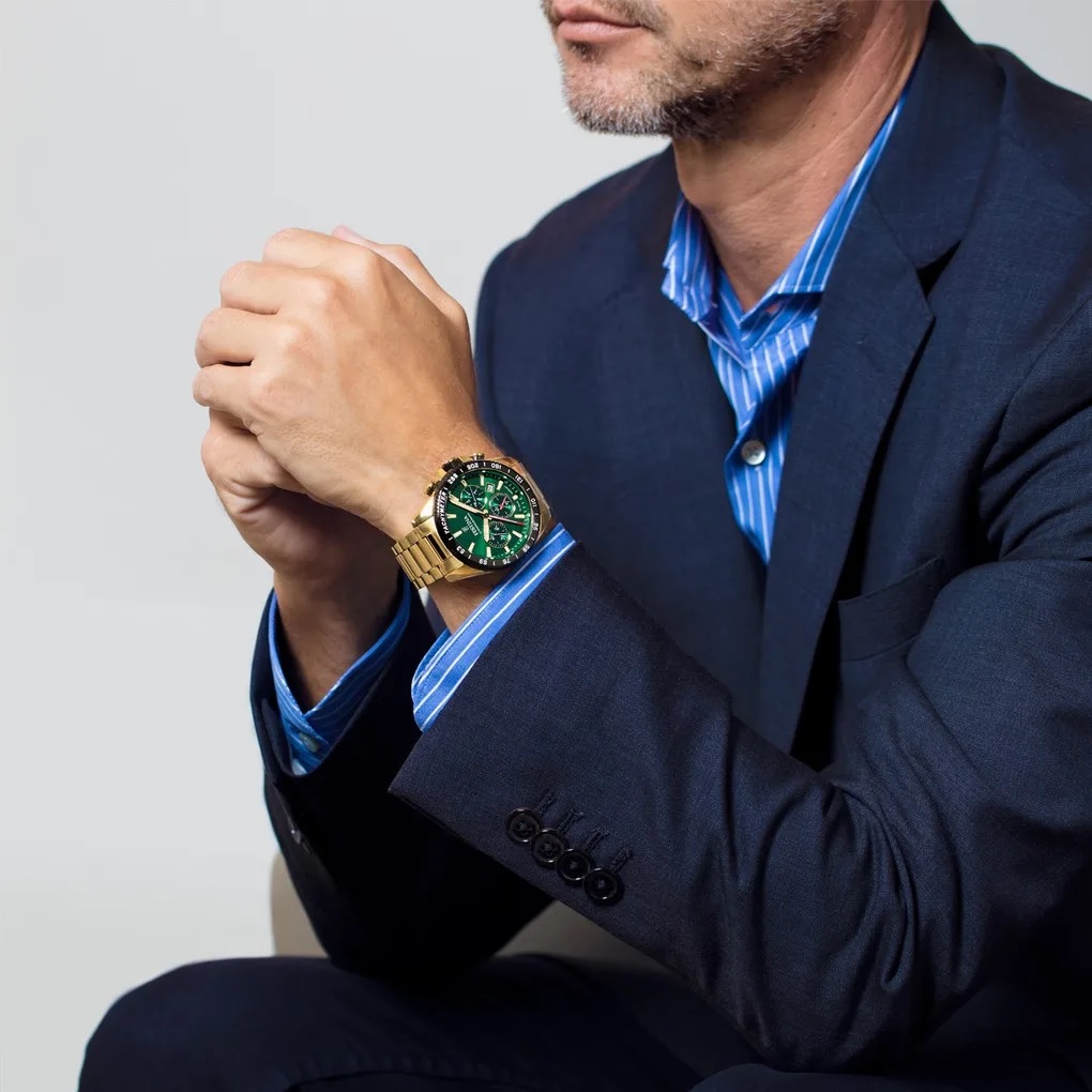 FESTINA Timeless Chronograph Green Dial 45mm Gold Stainless Steel Bracelet F20634/4 - 3