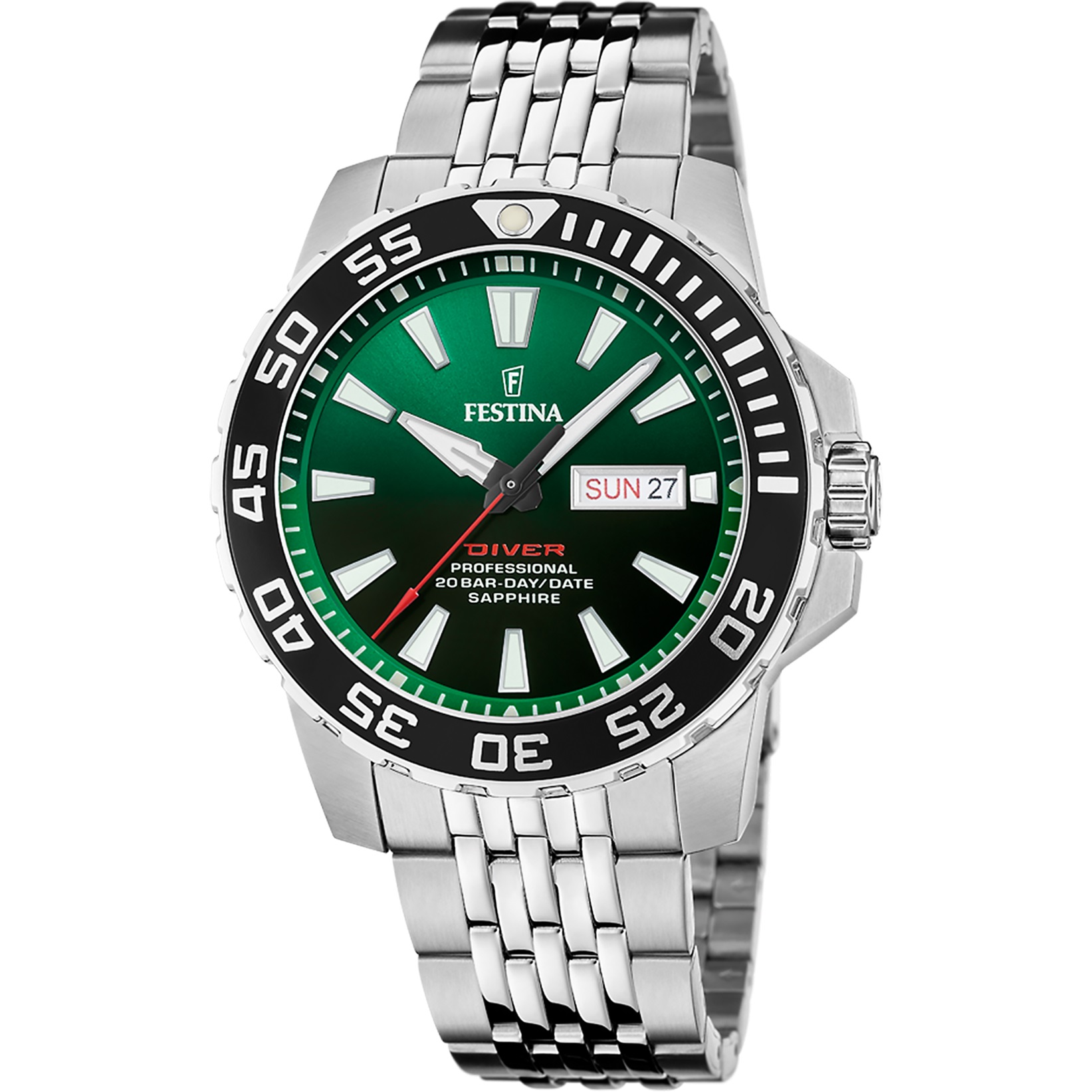 FESTINA Diver Green Dial 45mm Silver Stainless Steel Bracelet F20661/2 - 1