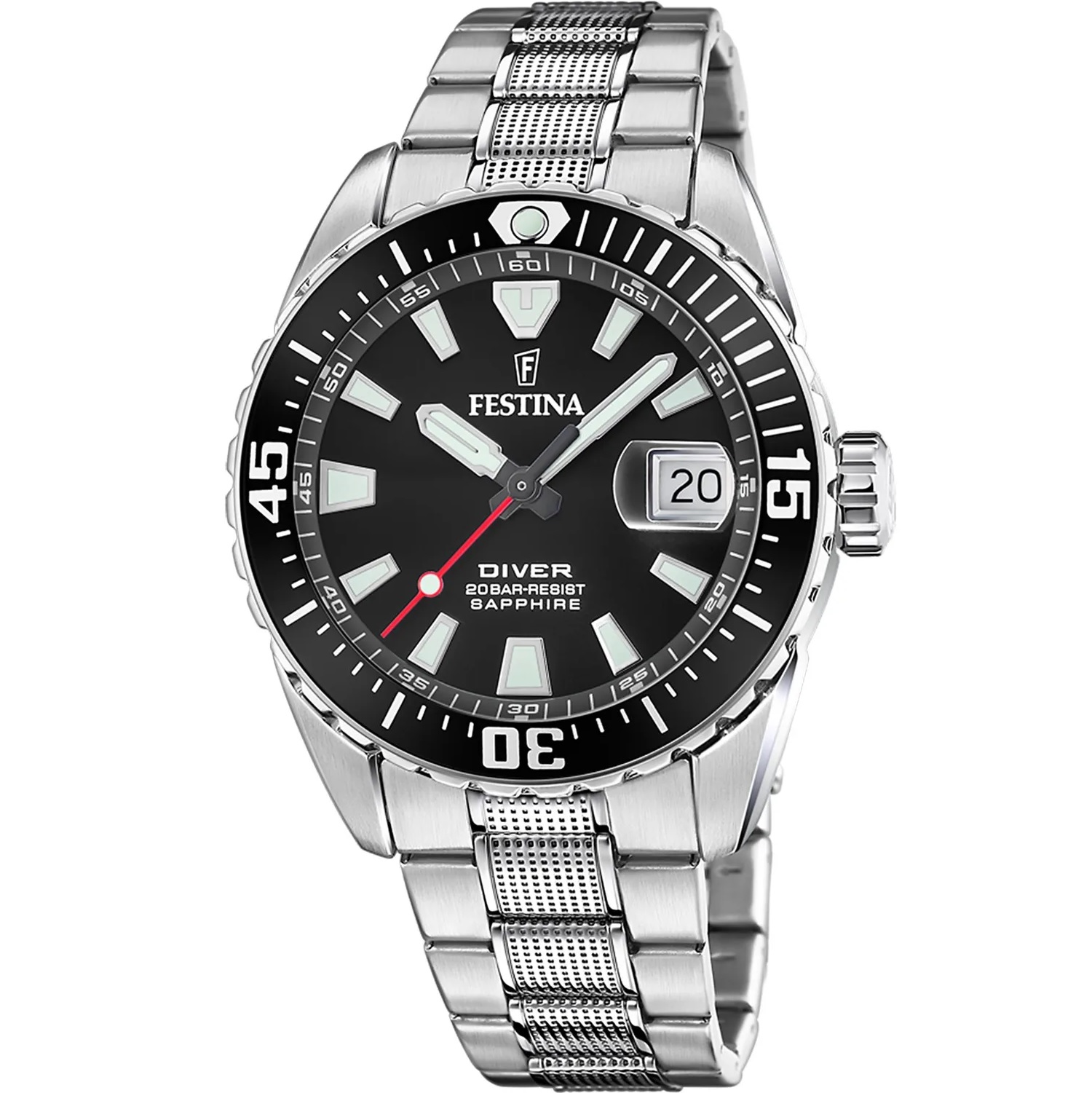FESTINA Diver Professional Black Dial 44mm Silver Stainless Steel Bracelet F20669/3 - 