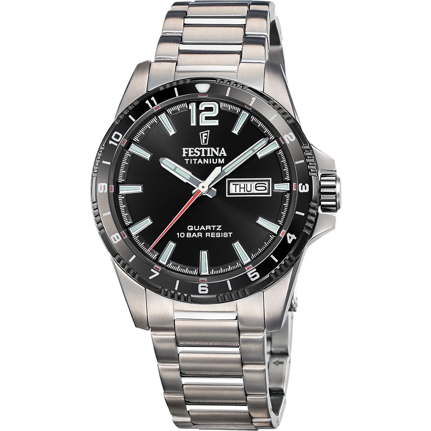 FESTINA Timeless Titanium Black Dial 43mm Silver Titanium Bracelet F20698/4 -