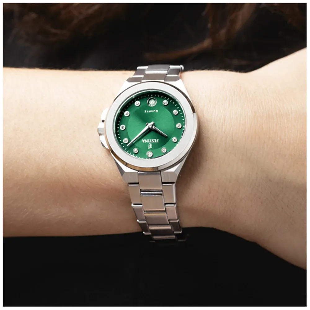 FESTINA Mademoiselle Green Dial with Crystals 33mm Silver Stainless Steel Bracelet F20700/4 - 3