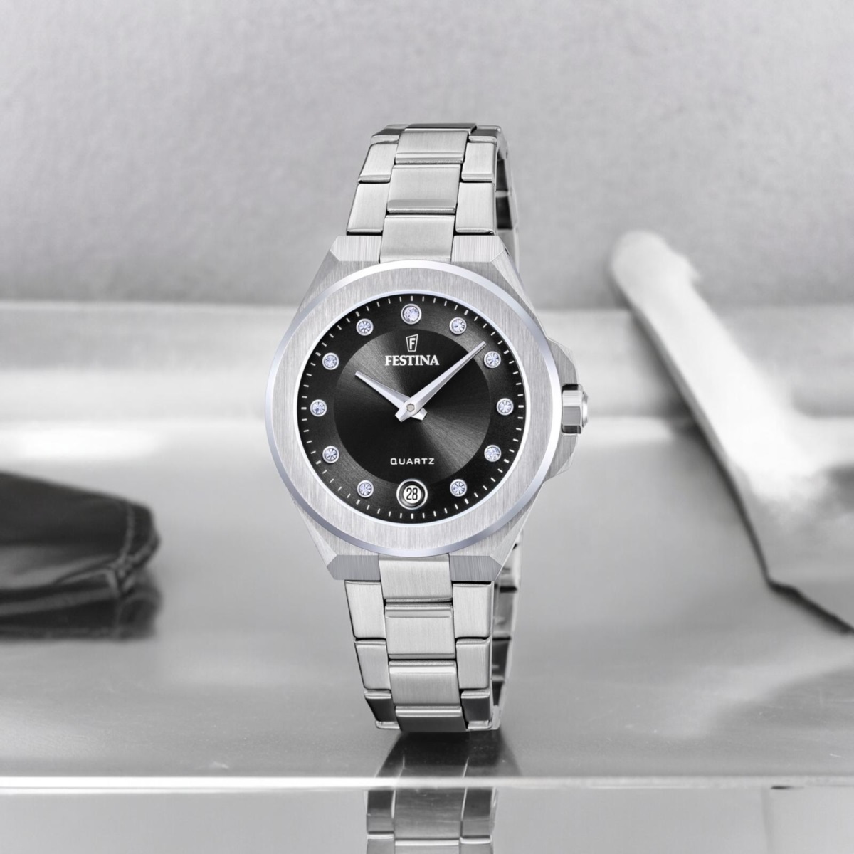 FESTINA Mademoiselle Black Dial with Crystals 33mm Silver Stainless Steel Bracelet F20700/6 - 4
