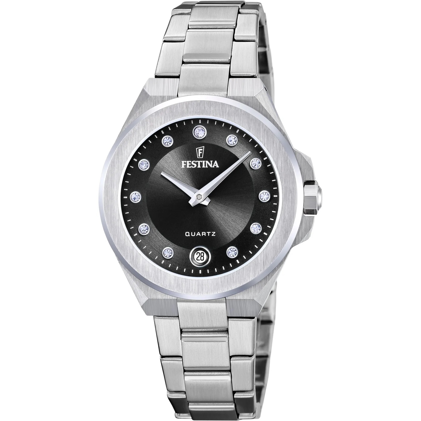 FESTINA Mademoiselle Black Dial with Crystals 33mm Silver Stainless Steel Bracelet F20700/6 - 