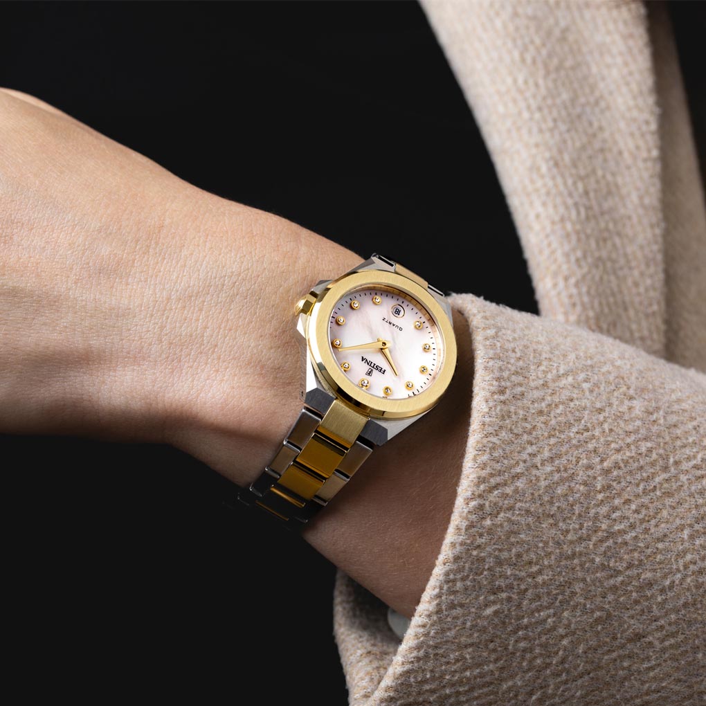 FESTINA Mademoiselle White Pearl Dial with Crystals 33mm Two Tone Gold Stainless Steel Bracelet F20702/1 - 3