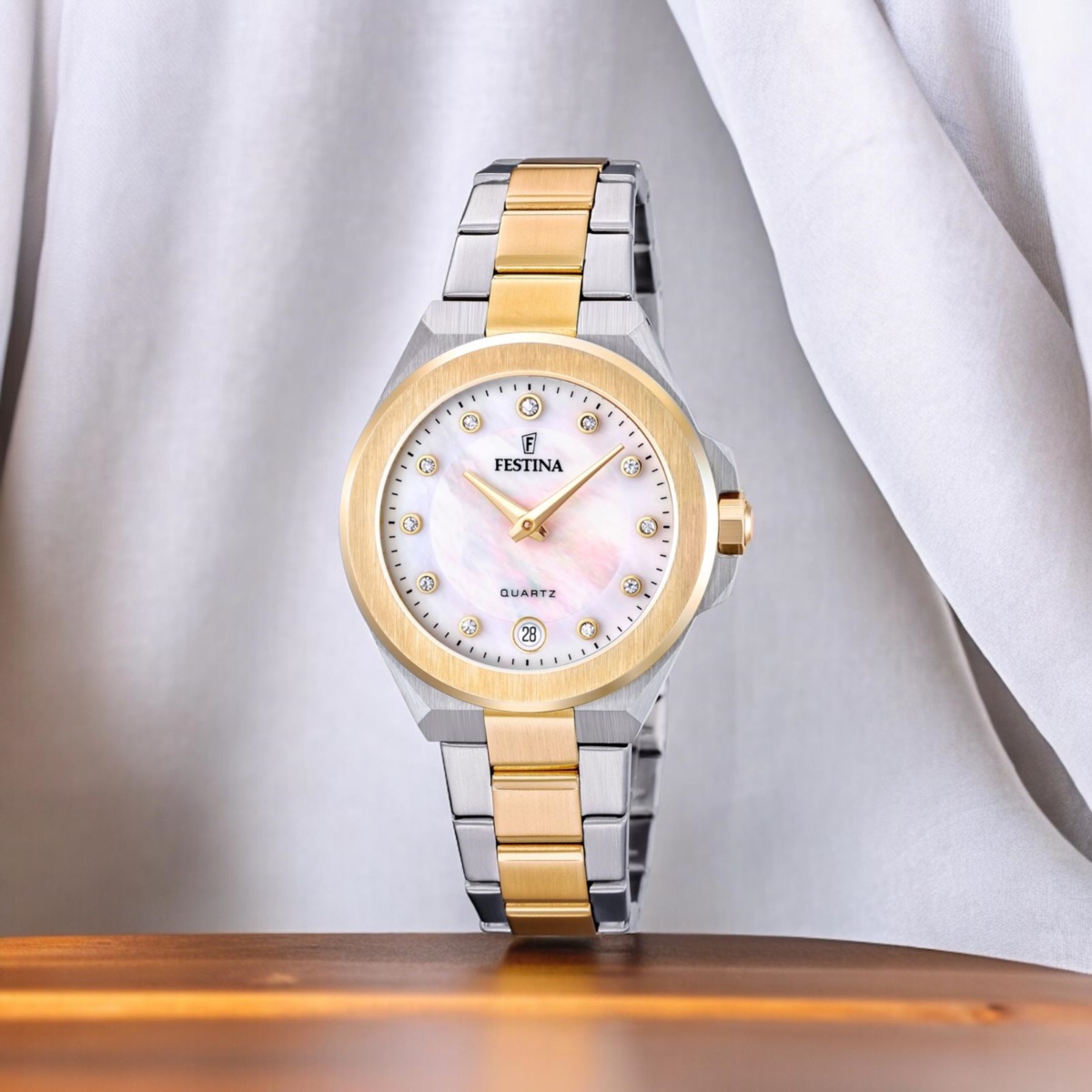 FESTINA Mademoiselle White Pearl Dial with Crystals 33mm Two Tone Gold Stainless Steel Bracelet F20702/1 - 4