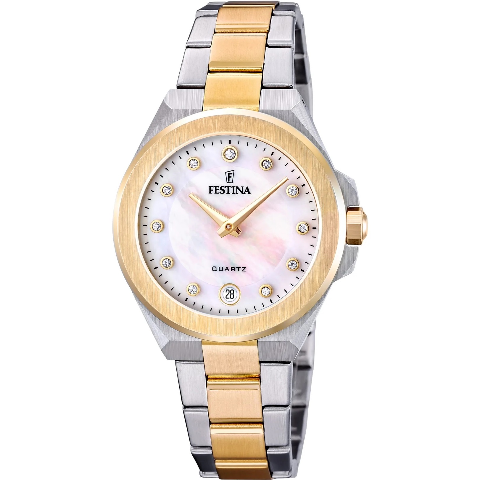 FESTINA Mademoiselle White Pearl Dial with Crystals 33mm Two Tone Gold Stainless Steel Bracelet F20702/1 - 