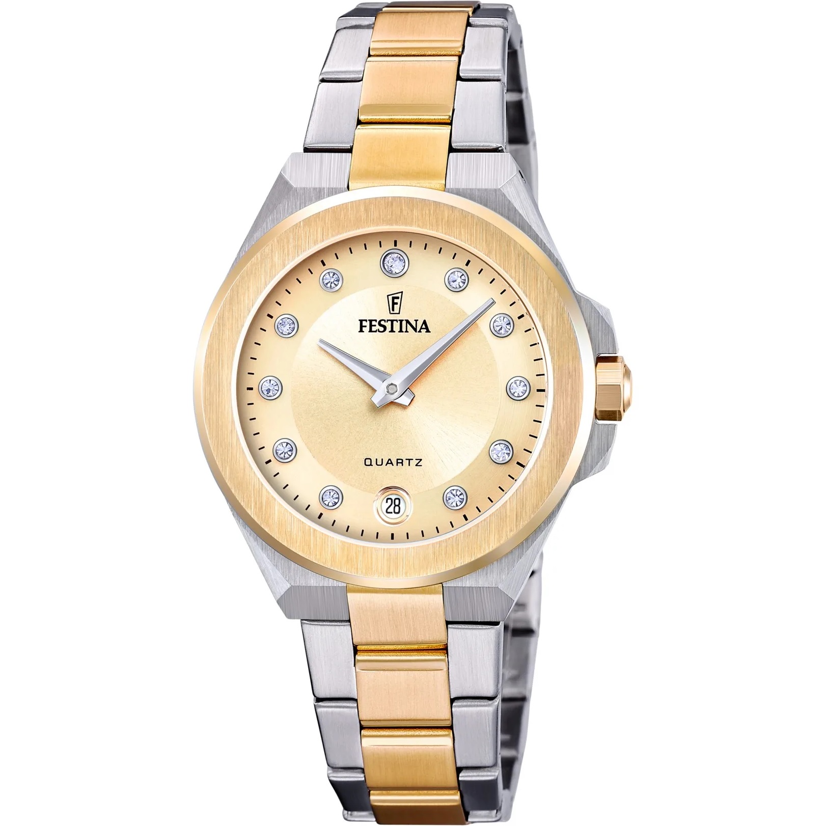 FESTINA Mademoiselle Gold Dial with Crystals 33mm Two Tone Gold Stainless Steel Bracelet F20702/2 - 