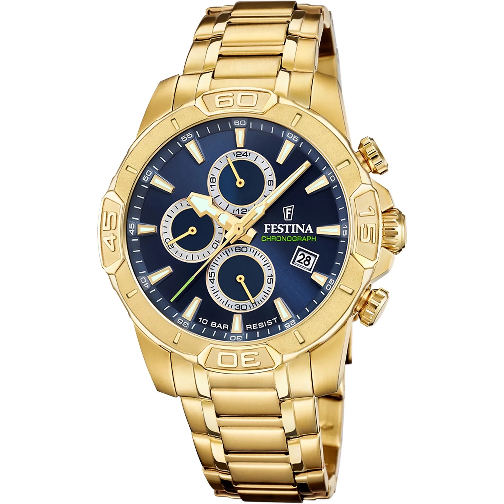 FESTINA Timeless Chronograph Blue Dial 45mm Gold Stainless Steel Bracelet F20705/5 - 