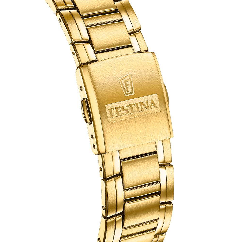 FESTINA Timeless Chronograph Blue Dial 45mm Gold Stainless Steel Bracelet F20705/5 - 
