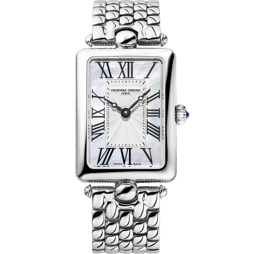 FREDERIQUE CONSTANT Art Deco Carree Quartz White Pearl Dial 28mm Silver Stainless Steel Bracelet FC-200MPW2AC6B - 