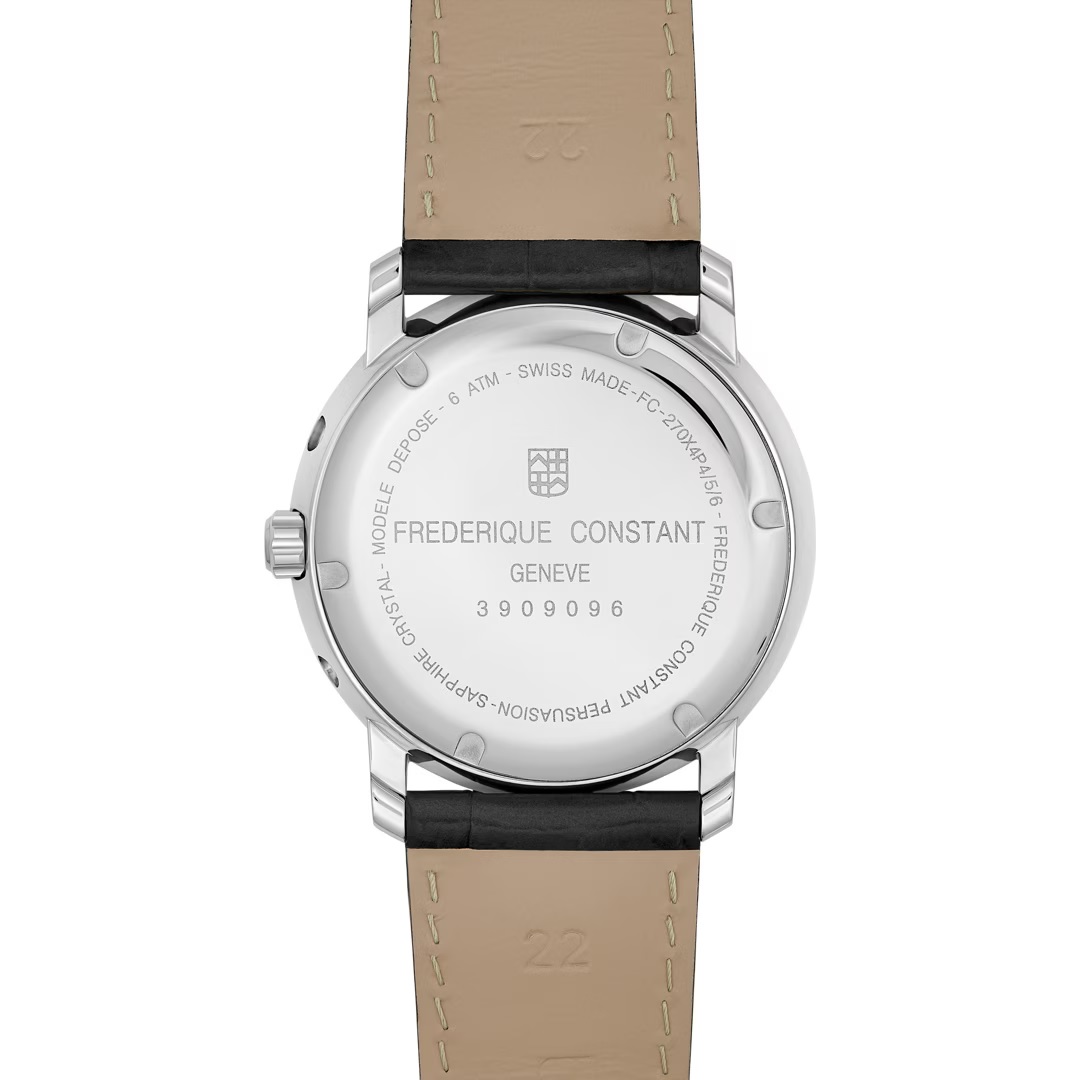 FREDERIQUE CONSTANT Business Timer Moonphase White Dial 40mm Silver Stainless Steel Black Leather Strap FC-270SW4P26 - 3