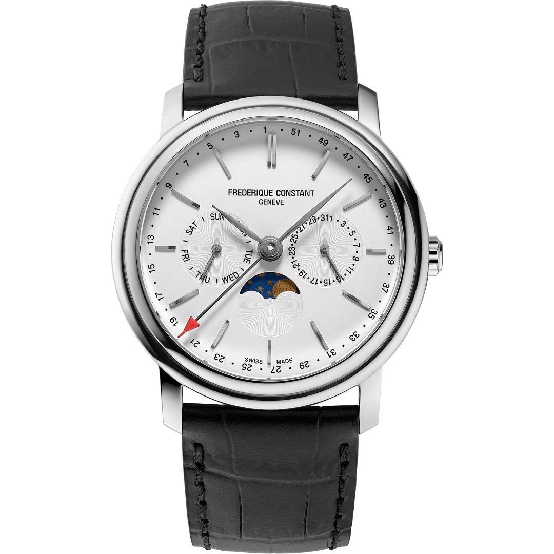 FREDERIQUE CONSTANT Business Timer Moonphase White Dial 40mm Silver Stainless Steel Black Leather Strap FC-270SW4P26 - 