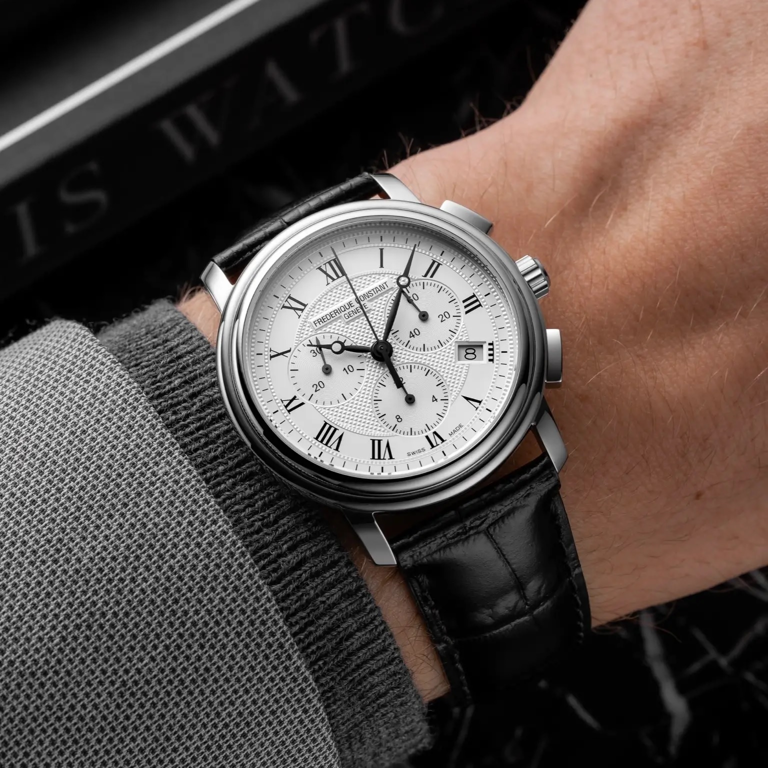 FREDERIQUE CONSTANT Classics Chronograph Quartz White Dial 40mm Silver Stainless Steel Black Leather Strap FC-292MC4P6 - 4
