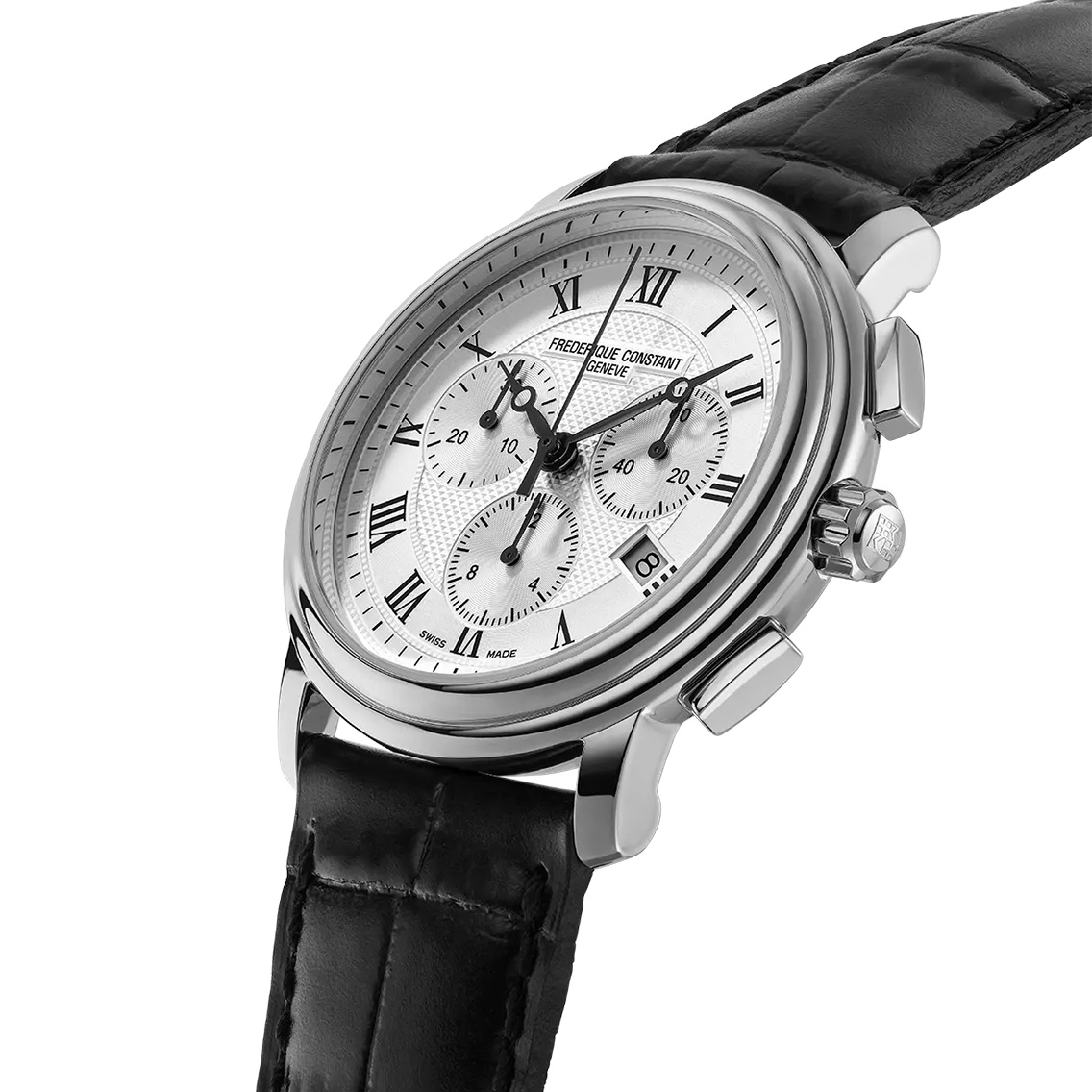 FREDERIQUE CONSTANT Classics Chronograph Quartz White Dial 40mm Silver Stainless Steel Black Leather Strap FC-292MC4P6 - 