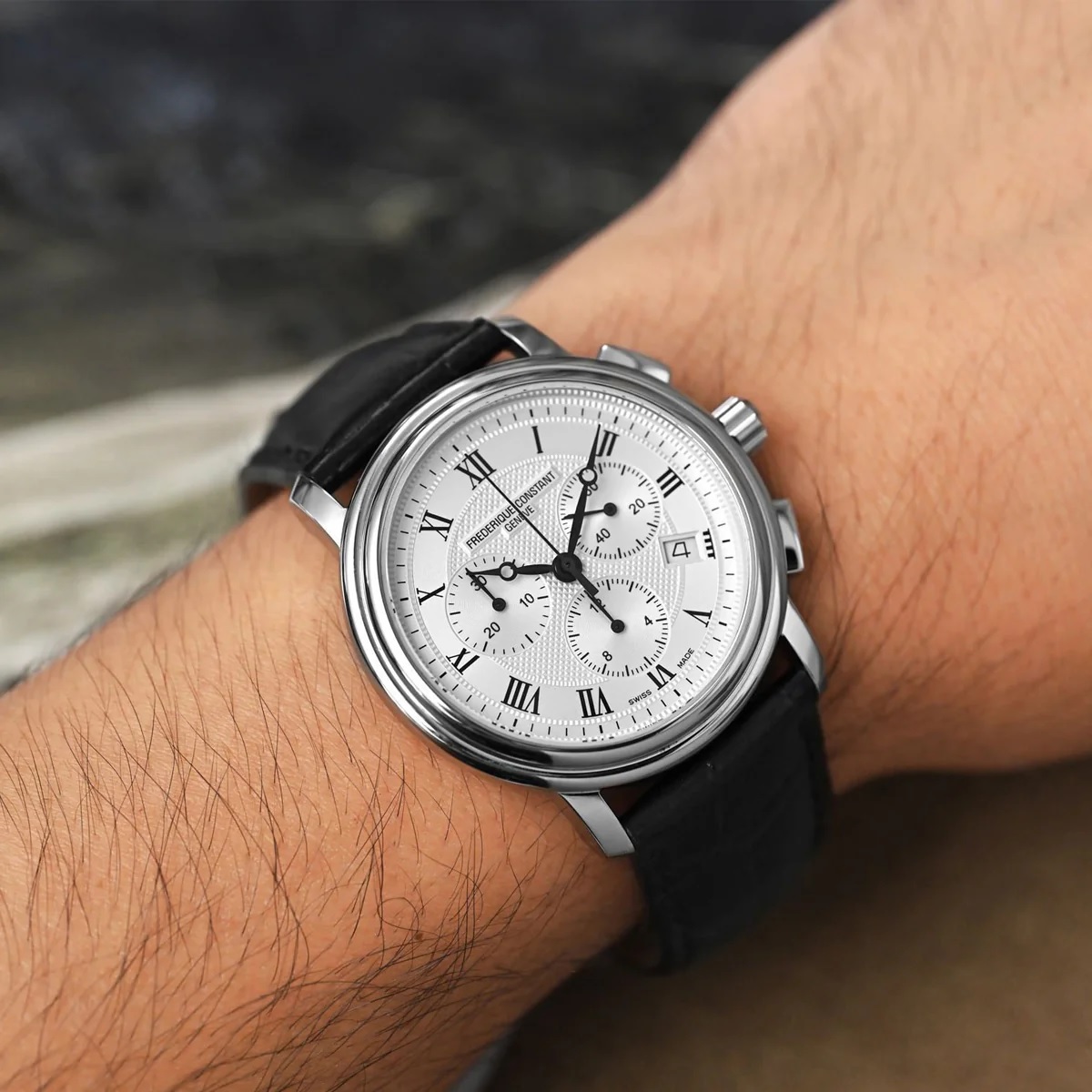 FREDERIQUE CONSTANT Classics Chronograph Quartz White Dial 40mm Silver Stainless Steel Black Leather Strap FC-292MC4P6 - 5