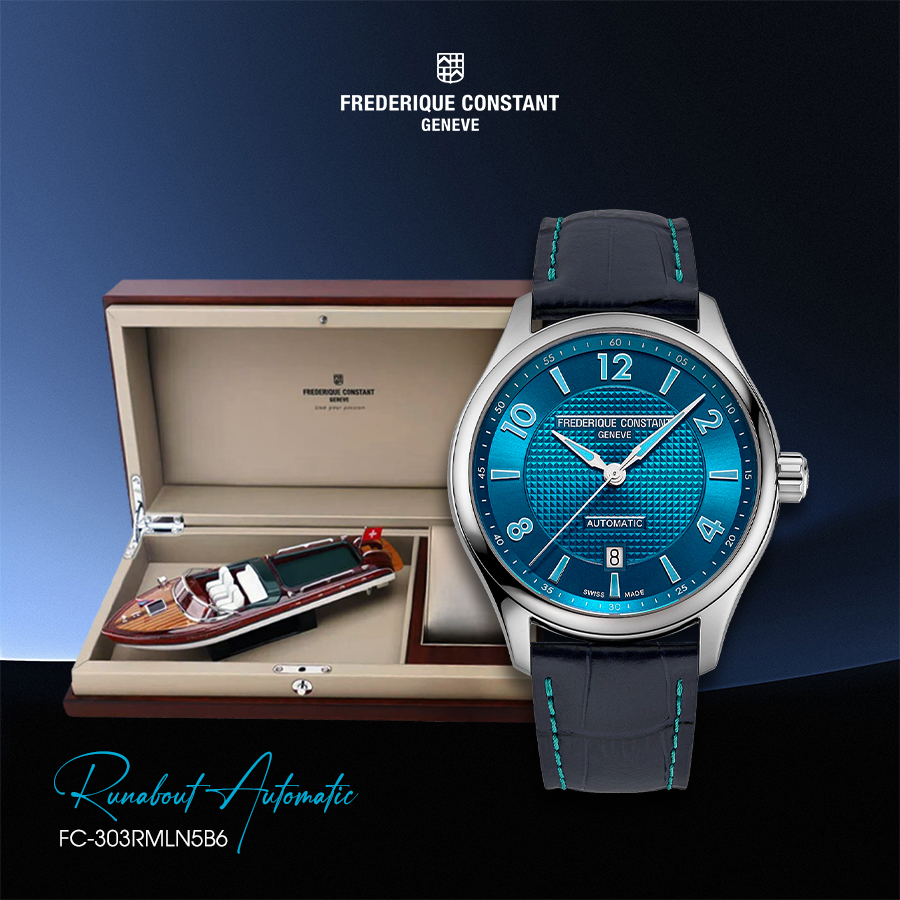 FREDERIQUE CONSTANT Runabout Automatic Limited Edition Electric Blue Dial 42mm Silver Stainless Steel Blue Leather Strap FC-303RMLN5B6 - 7
