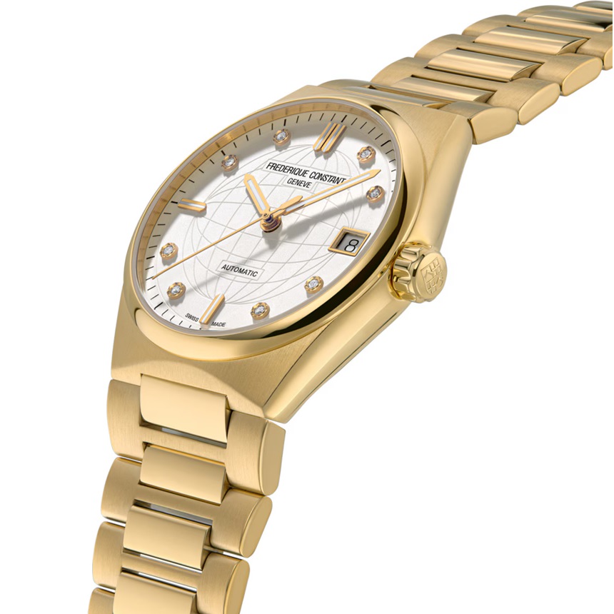 FREDERIQUE CONSTANT Highlife Ladies Automatic White Dial with Diamonds 34mm Gold Stainless Steel Bracelet FC-303VD2NH5B - 