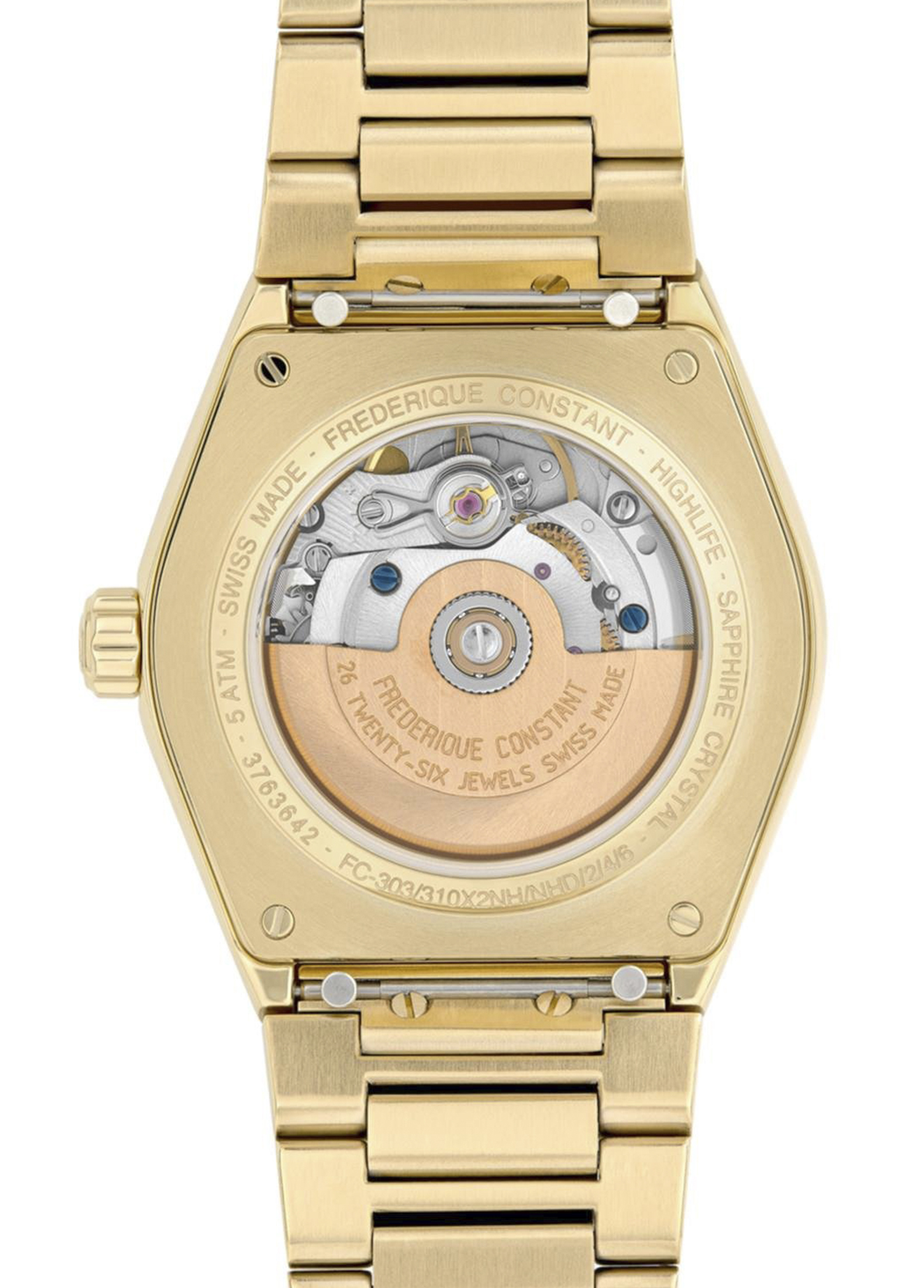 FREDERIQUE CONSTANT Highlife Ladies Automatic White Dial with Diamonds 34mm Gold Stainless Steel Bracelet FC-303VD2NH5B - 3
