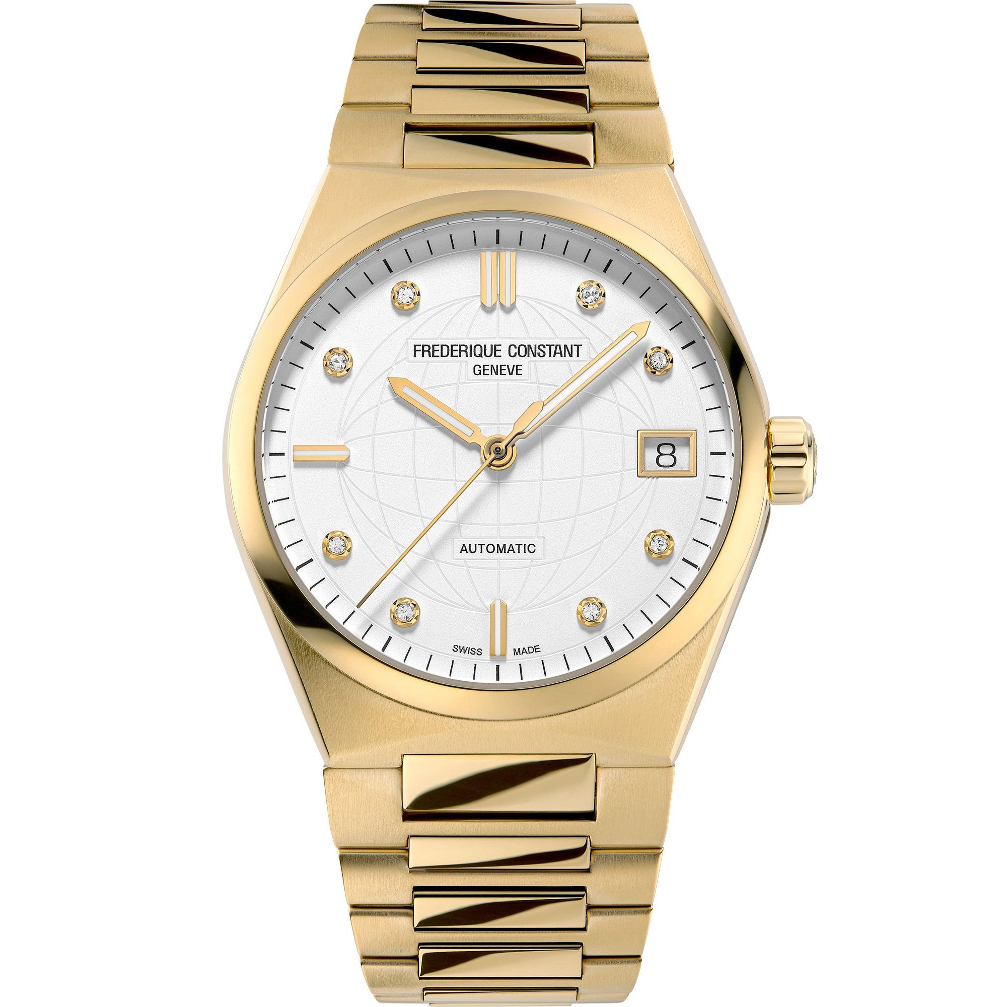 FREDERIQUE CONSTANT Highlife Ladies Automatic White Dial with Diamonds 34mm Gold Stainless Steel Bracelet FC-303VD2NH5B - 