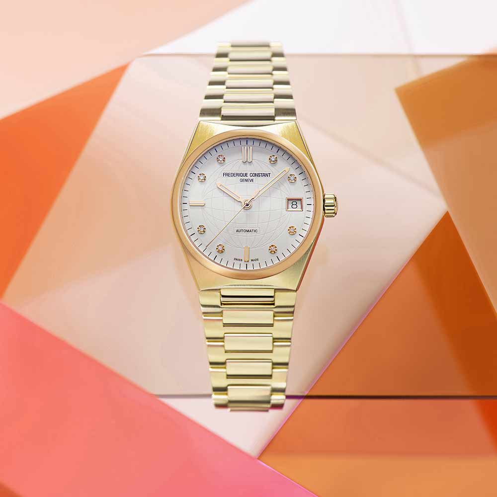 FREDERIQUE CONSTANT Highlife Ladies Automatic White Dial with Diamonds 34mm Gold Stainless Steel Bracelet FC-303VD2NH5B - 5