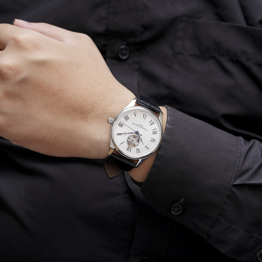 FREDERIQUE CONSTANT Heart Beat Automatic White Dial 40mm Silver Stainless Steel Black Leather Strap FC-310MC5B6 - 5