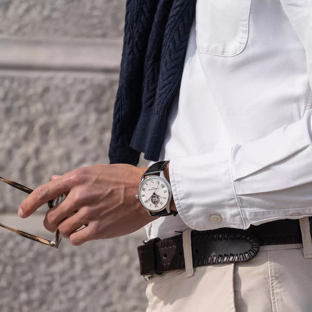 FREDERIQUE CONSTANT Heart Beat Automatic White Dial 40mm Silver Stainless Steel Black Leather Strap FC-310MC5B6 - 3