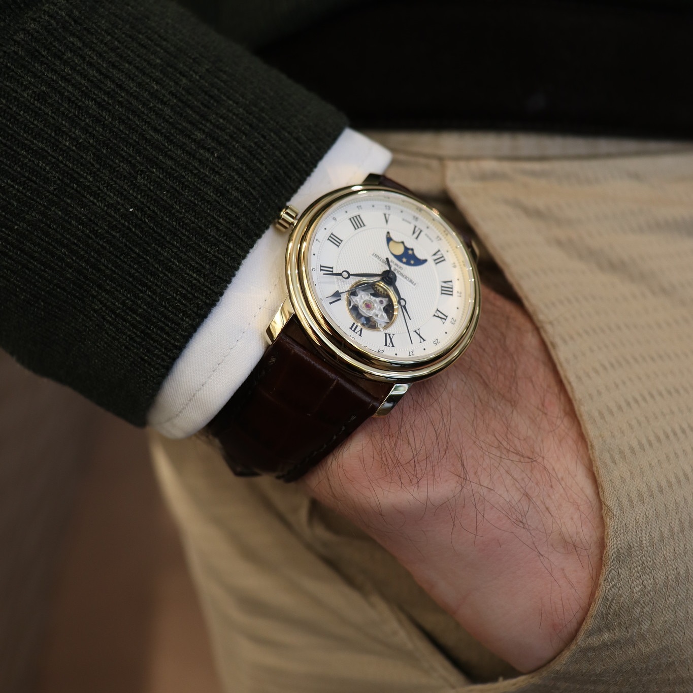 FREDERIQUE CONSTANT Heart Beat Moonphase Date Automatic White Dial 40mm Gold Stainless Steel Brown Leather Strap FC-335MC4P5 - 4