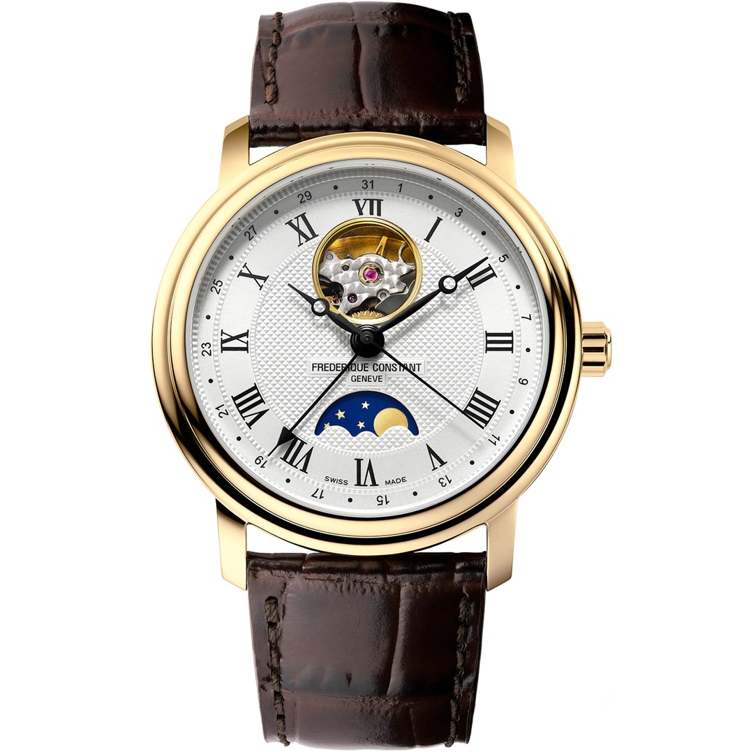 FREDERIQUE CONSTANT Heart Beat Moonphase Date Automatic White Dial 40mm Gold Stainless Steel Brown Leather Strap FC-335MC4P5 - 