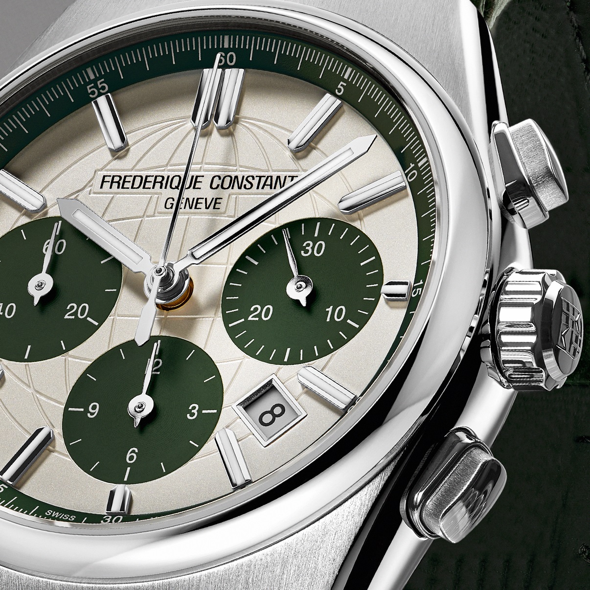 FREDERIQUE CONSTANT Highlife Chronograph Automatic Limited Edition White Green Dial 41mm Silver Stainless Steel Bracelet with 2 Straps FC-391SGR4NH - 