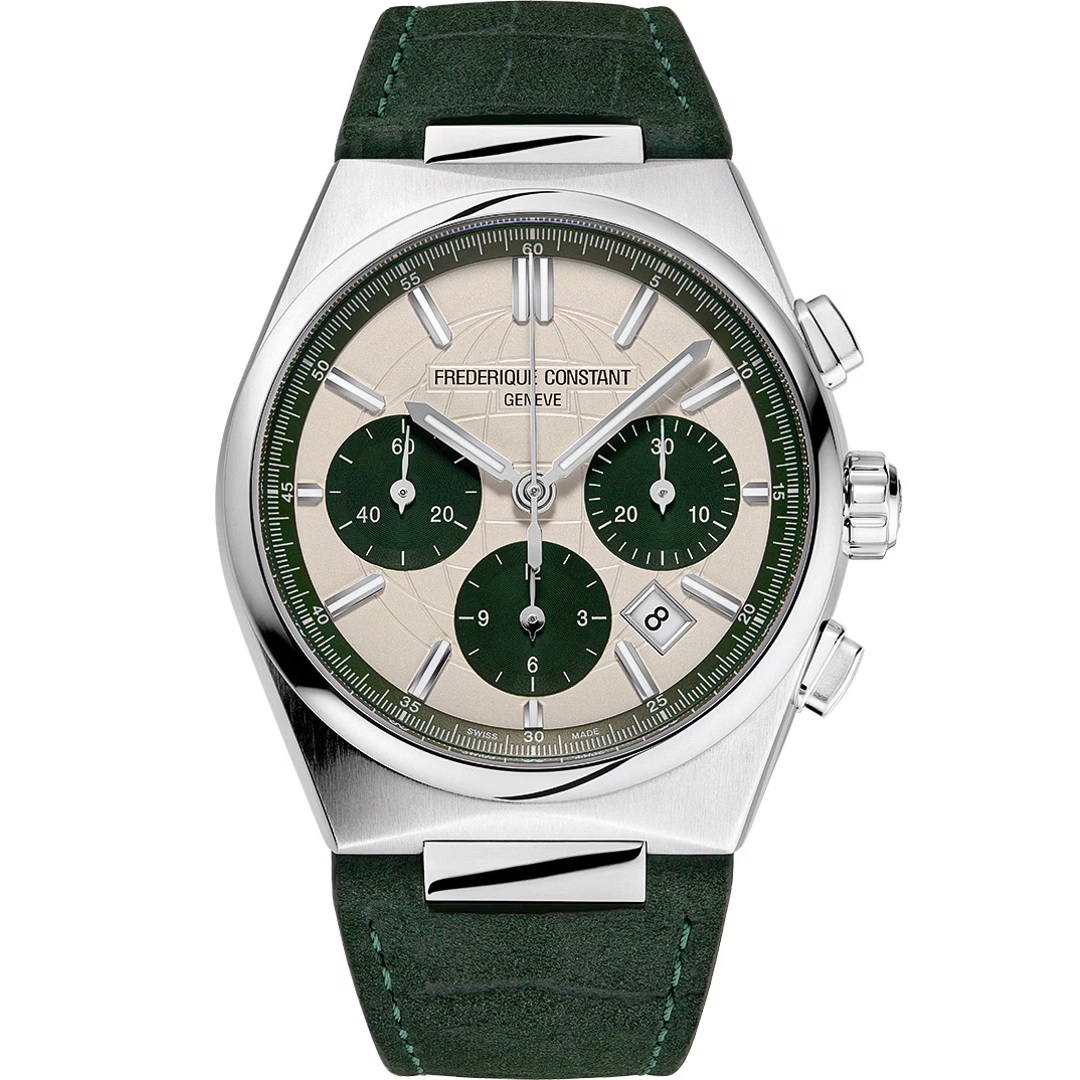FREDERIQUE CONSTANT Highlife Chronograph Automatic Limited Edition White Green Dial 41mm Silver Stainless Steel Bracelet with 2 Straps FC-391SGR4NH - 