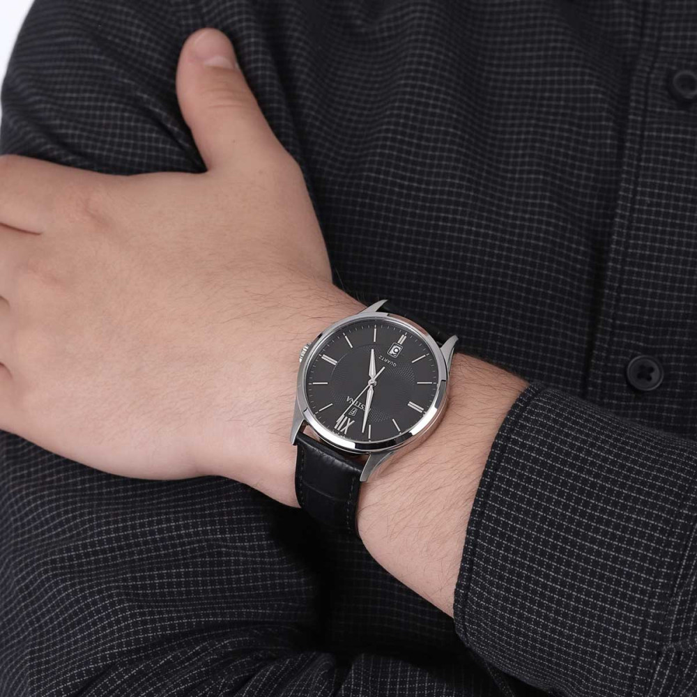 FESTINA Classic Black Dial 43mm Silver Stainless Steel Black Leather Strap F20426/3 - 