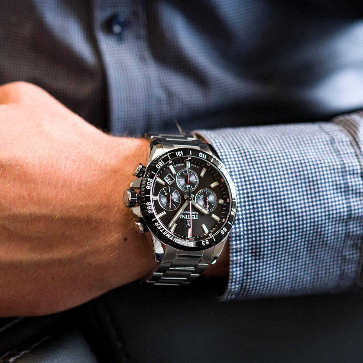 FESTINA Timeless Chronograph Black Dial 45mm Silver Stainless Steel Bracelet F20560/6 - 5