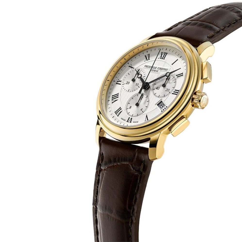 FREDERIQUE CONSTANT Classics Chronograph Quartz White Dial 40mm Gold Stainless Steel Brown Leather Strap FC-292MC4P5 - 