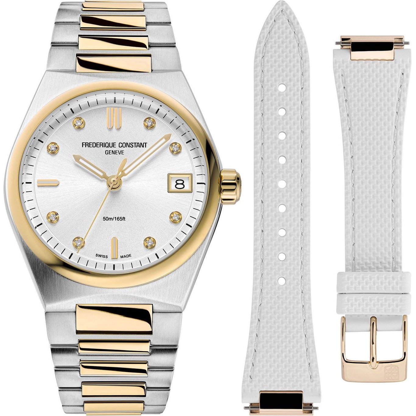 FREDERIQUE CONSTANT Highlife Ladies Quartz Silver Dial with Diamonds 31mm Two Tone Gold Stainless Steel Bracelet FC-240VD2NH3B - 