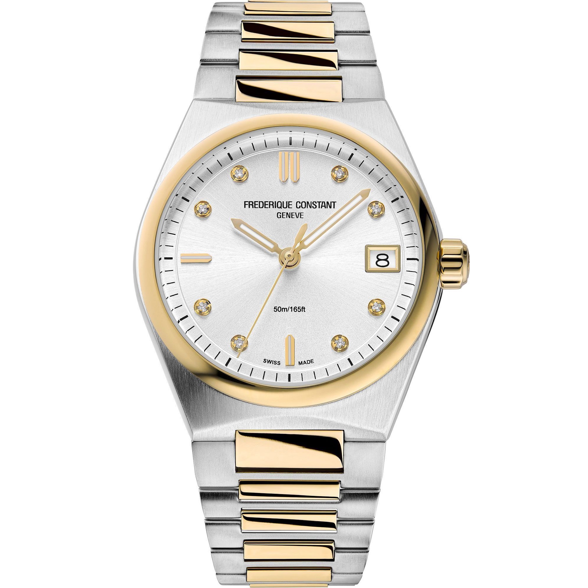 FREDERIQUE CONSTANT Highlife Ladies Quartz Silver Dial with Diamonds 31mm Two Tone Gold Stainless Steel Bracelet FC-240VD2NH3B - 
